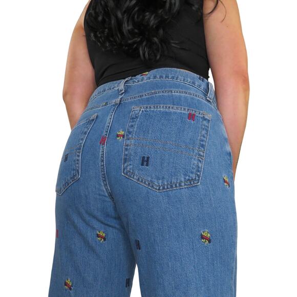 1990s Vintage Tommy Hilfiger High Rise Straight Mom Jeans Patches Size 10 34" - Picture 1 of 8